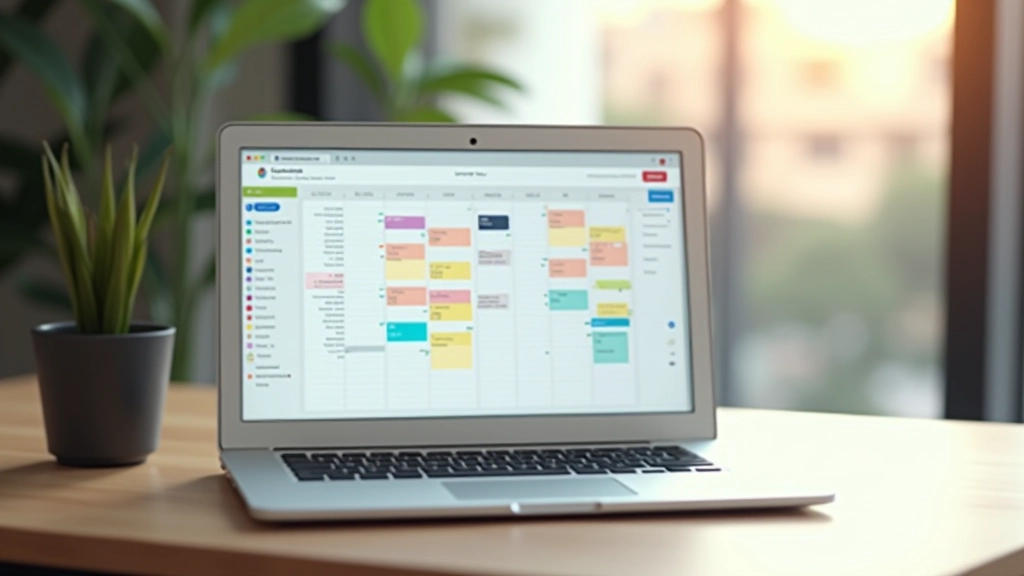 Digital calendar interface displayed on a modern laptop screen with organized events and color-coded tasks