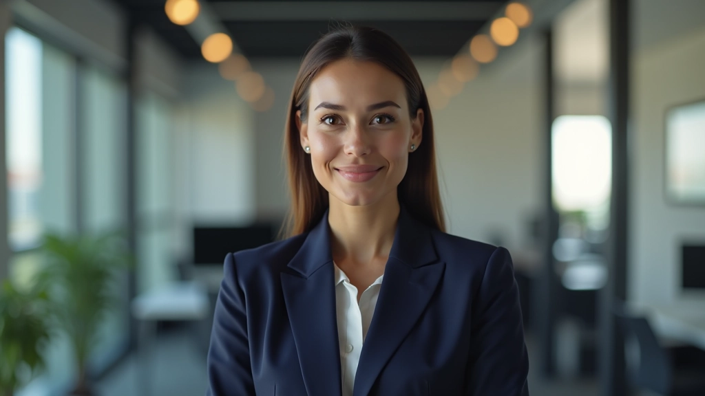 Business person aged 35-40 fully clothed in professional navy blazer, portrait from chest up, reviewing meeting notes and calendar documentation at modern office desk with organized workspace